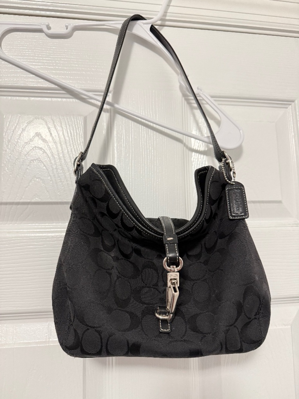 Vintage 6845 Black Coach Signature Canvas Hampton Shoulder Bag